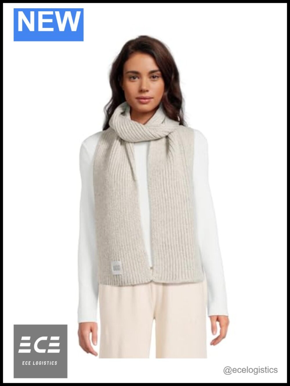 Chunky Rib Knit Scarf Genuine Leather Graphic Logo Winter Cold Weather